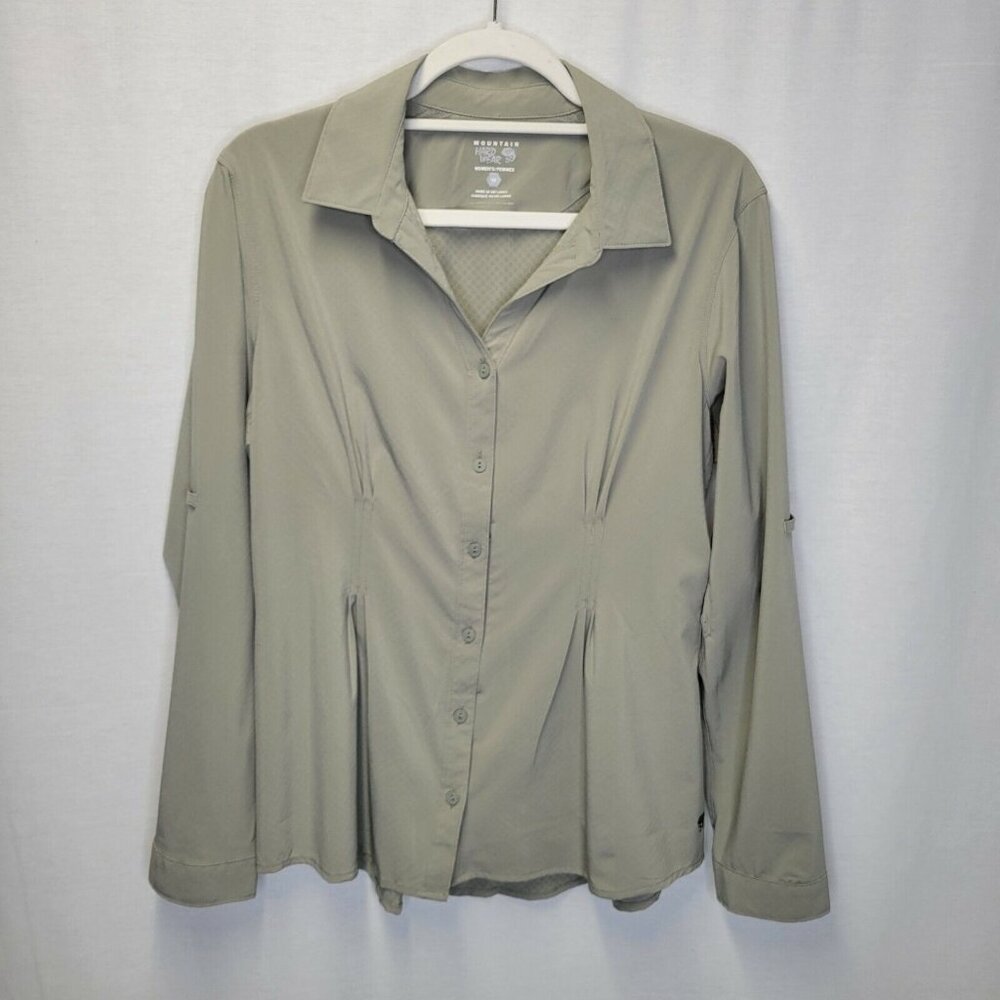 Mountain Hardwear Women's Size 14 Button Front Shirt Tan Roll Tab Sleeves